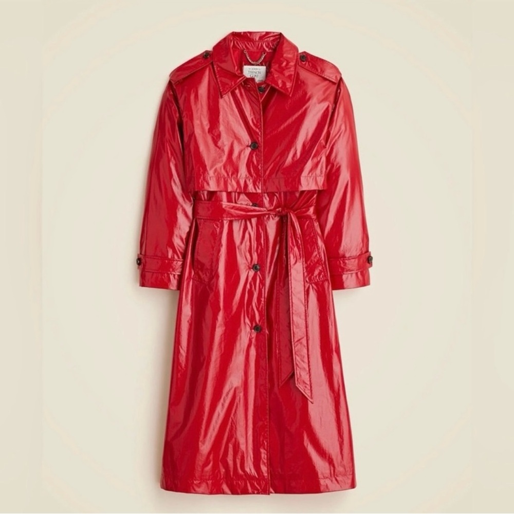 NWT J. Crew Red Rain-or-shine Trench Coat in medium Rain Coat